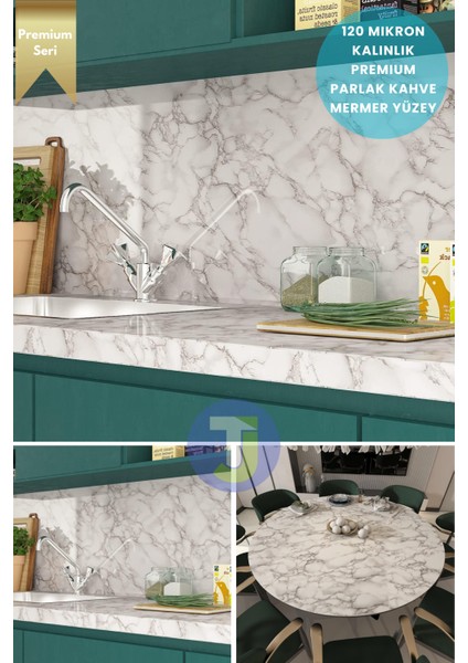 Kendinden Yapışkanlı Mermer Desen Folyo Mutfak Banyo Tezgah Duvar Kaplama 60 cm x 500 cm Beyaz modelleri
