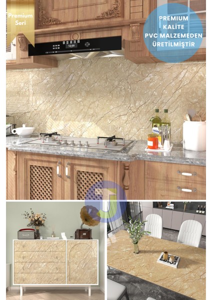 Kendinden Yapışkanlı Mermer Desen Folyo Mutfak Banyo Tezgah Duvar Kaplama 60 cm x 500 cm Sarı