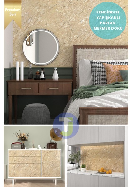 Kendinden Yapışkanlı Mermer Desen Folyo Mutfak Banyo Tezgah Duvar Kaplama 60 cm x 500 cm Sarı