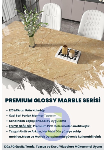 Kendinden Yapışkanlı Mermer Desen Folyo Mutfak Banyo Tezgah Duvar Kaplama 60 cm x 500 cm Sarı