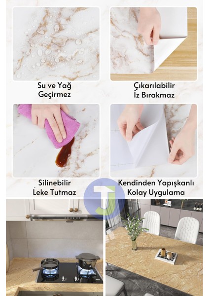 Kendinden Yapışkanlı Mermer Desen Folyo Mutfak Banyo Tezgah Duvar Kaplama 60 cm x 500 cm Sarı