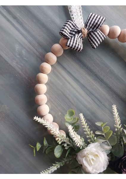 Ahşap Boncuklu Lavanta Temalı Kapı Süsü 25 Cm, Duvar Süsü, Dekor modelleri