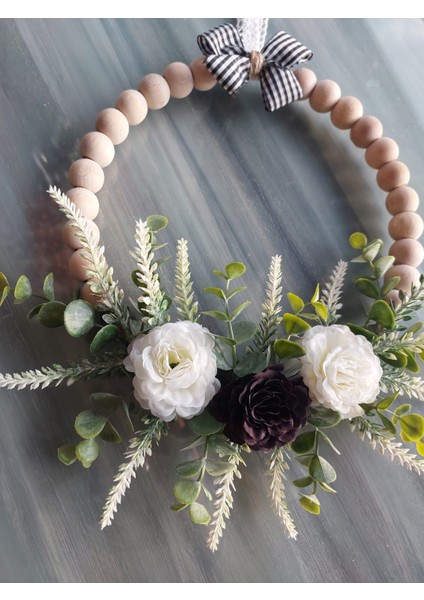 Ahşap Boncuklu Lavanta Temalı Kapı Süsü 25 Cm, Duvar Süsü, Dekor fırsatları