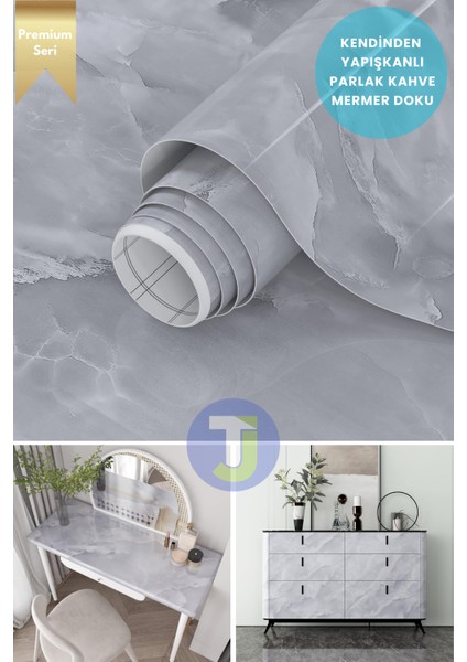 Kendinden Yapışkanlı Mermer Desen Folyo Mutfak Banyo Tezgah Duvar Kaplama 60 cm x 500 cm Açık Gri
