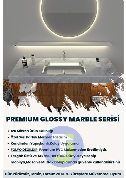 Kendinden Yapışkanlı Mermer Desen Folyo Mutfak Banyo Tezgah Duvar Kaplama 60 cm x 500 cm Açık Gri