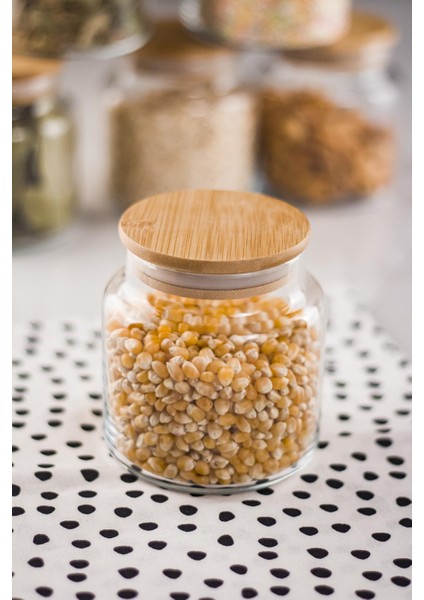 Robinanka 6 Lı Set Bambu Kapaklı Cam Kavanoz & Baharat Takımı & Baharatlık 500 ml ( Vakum Kapak )