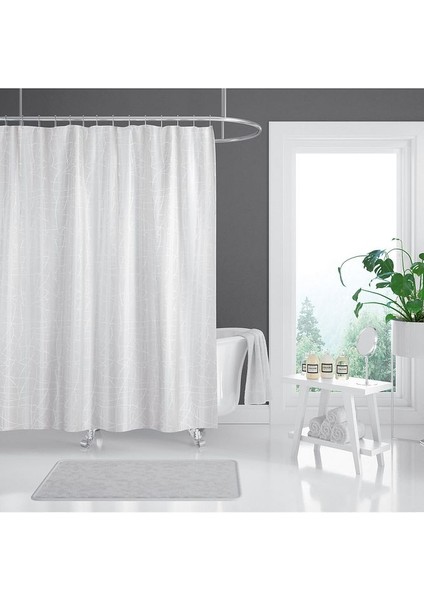 Duş Perdesi Mermer Desenli Çift Kanat 2 x 120 x 200 cm 16 Adet C Halka