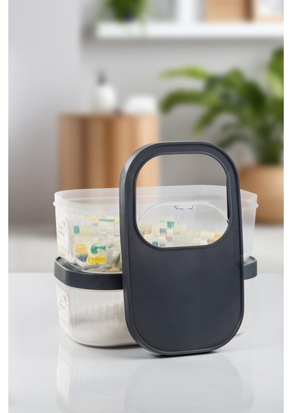 Robinanka 2'li 5 Lt Multibox Kayar Kapaklı Saklama Kabı & Erzak Kabı & Toz ve Tablet Deterjan Kutusu ( Etiket Hediyeli )