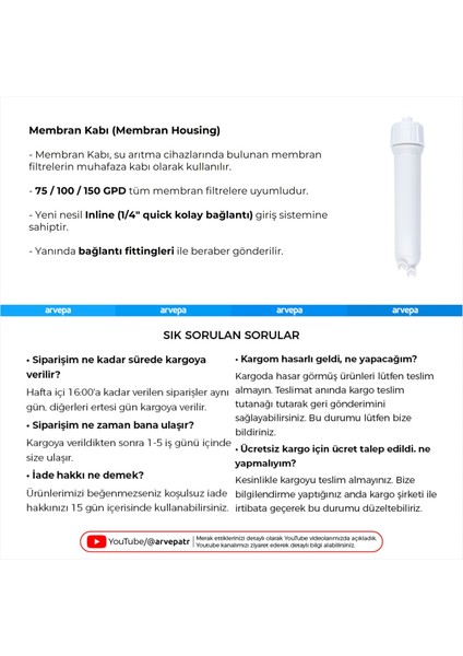 Su Arıtma Cihazı Membran Kabı (Housing) 25 Adet modelleri