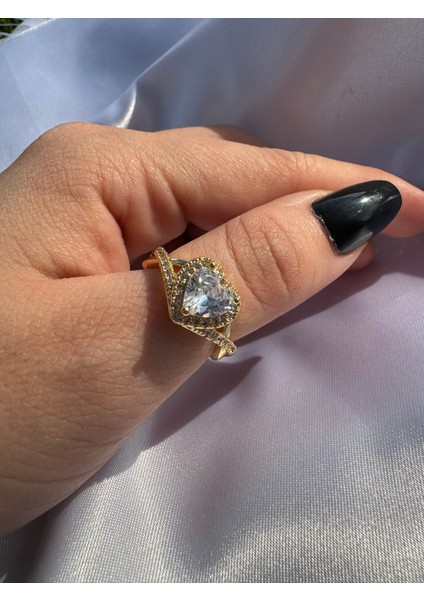 Kalp Charm Yüzük Zirkon Taşlı