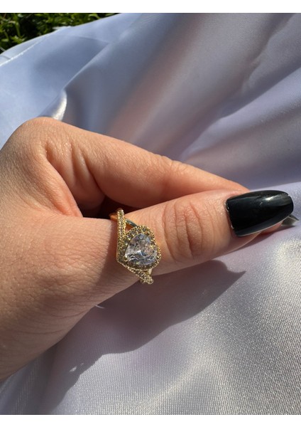 Kalp Charm Yüzük Zirkon Taşlı