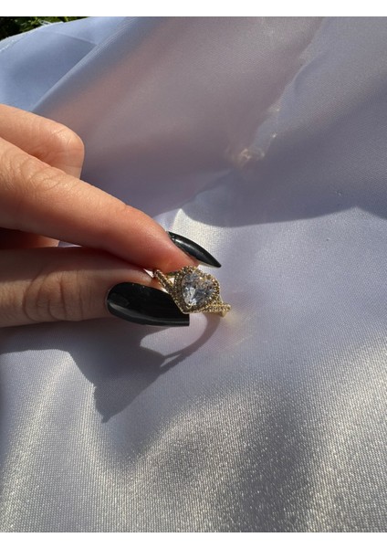 Kalp Charm Yüzük Zirkon Taşlı