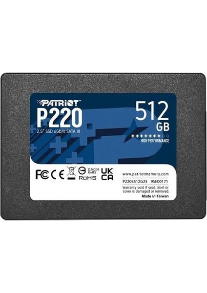 Patrıot 512GB P220 P220S512G25 550-500MB/S Sata-3 SSD Disk