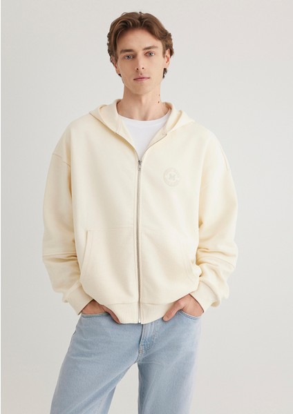 Kapüşonlu Fermuarlı Bej Sweatshirt 0S10306-70055