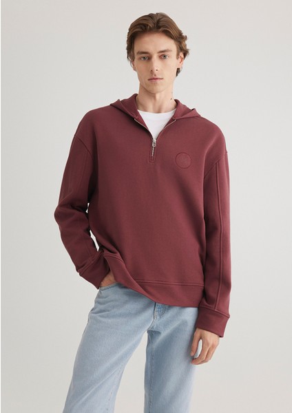 Yarı Fermuarlı Bordo Sweatshirt 0S10305-70396