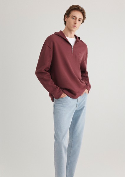 Yarı Fermuarlı Bordo Sweatshirt 0S10305-70396