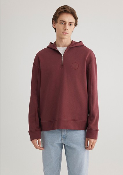 Yarı Fermuarlı Bordo Sweatshirt 0S10305-70396