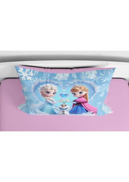 Elsa ve Anna Frozen 3D Dijital Tek Kişilik Nevresim Takımı Bebek Kız Nevresim Takımı