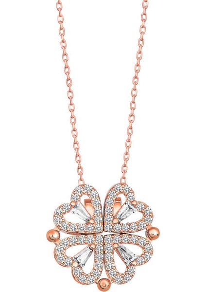 925 Ayar Gümüş Rose Kalpli Açılabilen Yonca Kadın Gümüş Kolye fırsatları