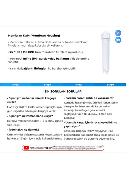 Su Arıtma Cihazı Membran Kabı (Housing) 10 Adet modelleri