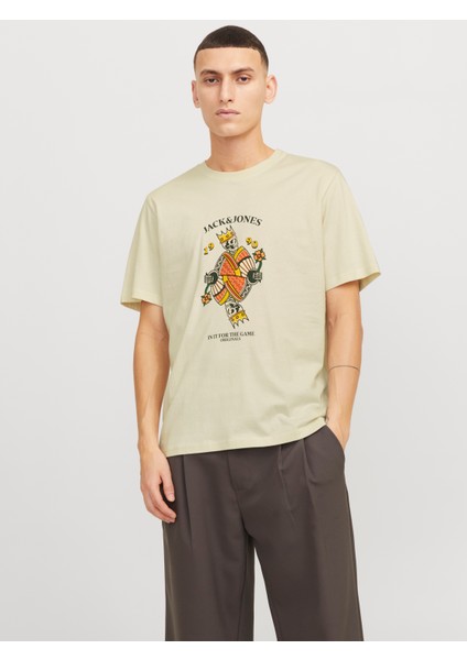 Jack Jones Joranatomy Skull Tee Ss Crew Neck Ln Erkek Bej Tshirt 12272966-06