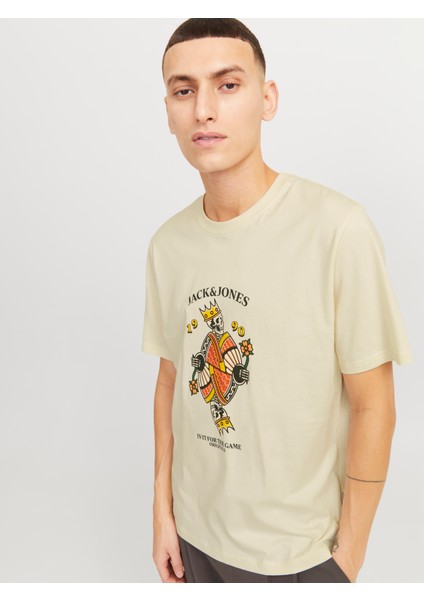 Jack Jones Joranatomy Skull Tee Ss Crew Neck Ln Erkek Bej Tshirt 12272966-06 fiyatları