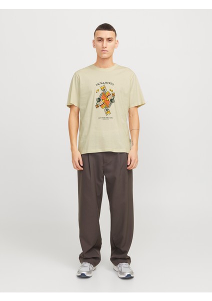 Jack Jones Joranatomy Skull Tee Ss Crew Neck Ln Erkek Bej Tshirt 12272966-06 indirimleri