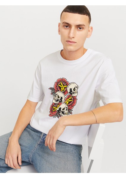 Jack Jones Joranatomy Skull Tee Ss Crew Neck Ln Erkek Beyaz Tshirt 12272966-01 fiyatları