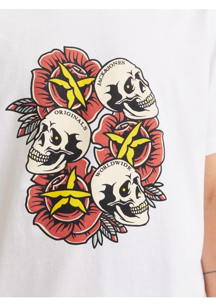 Jack Jones Joranatomy Skull Tee Ss Crew Neck Ln Erkek Beyaz Tshirt 12272966-01 modelleri