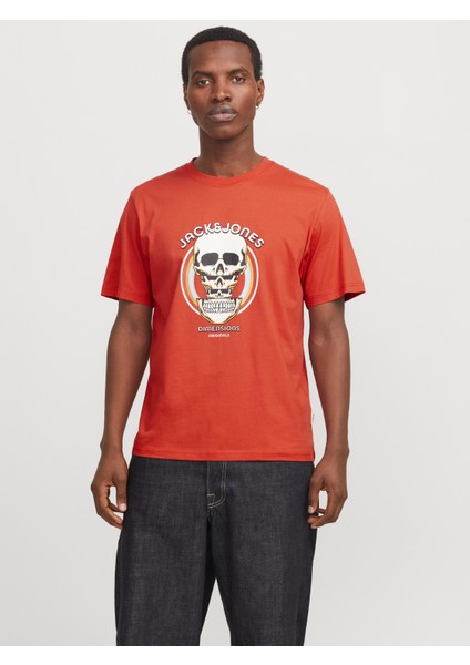 Jack Jones Joranatomy Skull Tee Ss Crew Neck Ln Erkek Turuncu Tshirt 12272966-23
