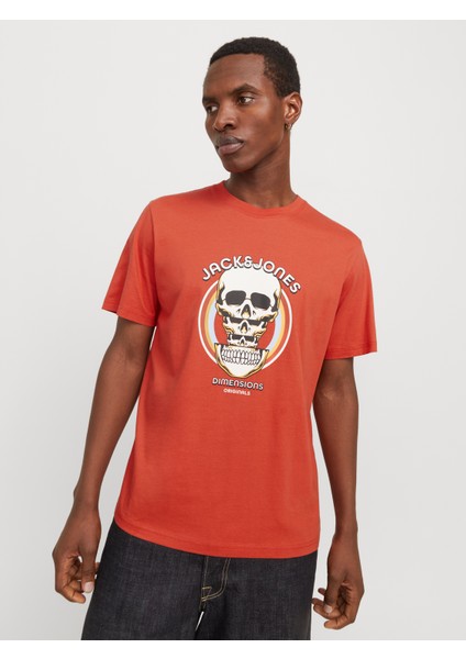 Jack Jones Joranatomy Skull Tee Ss Crew Neck Ln Erkek Turuncu Tshirt 12272966-23