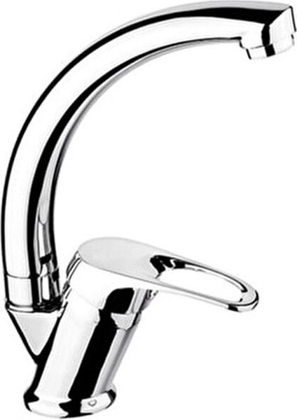 Uzun Kuğu Krom Evye Lavabo Bataryası Çift Girişli Aç Kapa