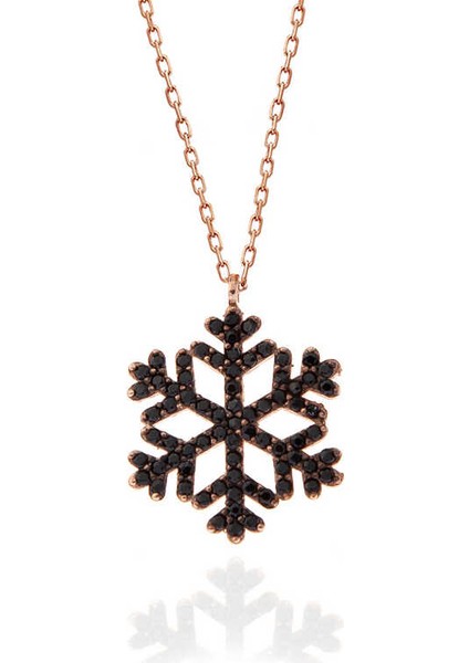 925 Ayar Gümüş Rose Siyah Taşlı Kar Tanesi Kadın Kolye modelleri