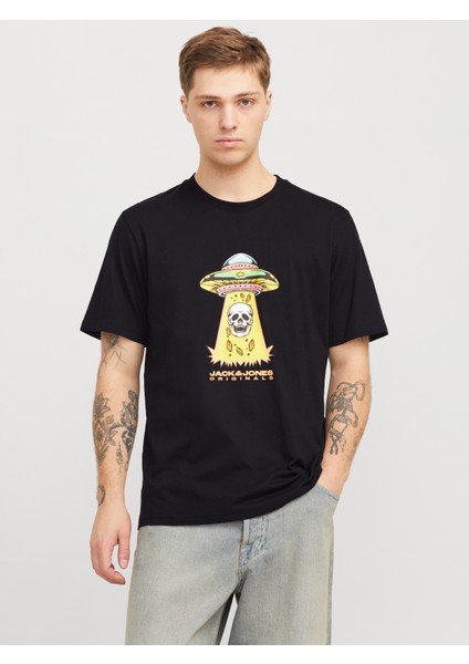 Jack Jones Joranatomy Skull Tee Ss Crew Neck Ln Erkek Siyah Tshirt 12272966-02