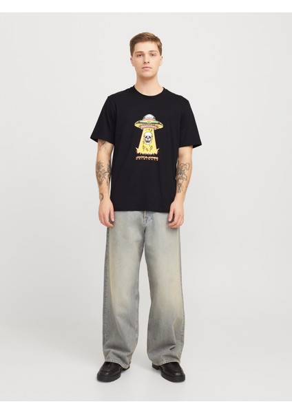 Jack Jones Joranatomy Skull Tee Ss Crew Neck Ln Erkek Siyah Tshirt 12272966-02 modelleri