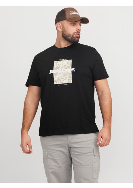 Jack Jones Jcotarmac Camo Front Tee Ss Crew N Pls Erkek Siyah Büyük Beden Tshirt 12278563-02