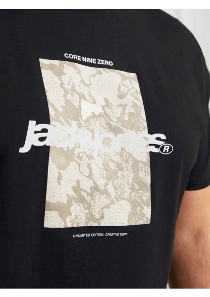 Jack Jones Jcotarmac Camo Front Tee Ss Crew N Pls Erkek Siyah Büyük Beden Tshirt 12278563-02
