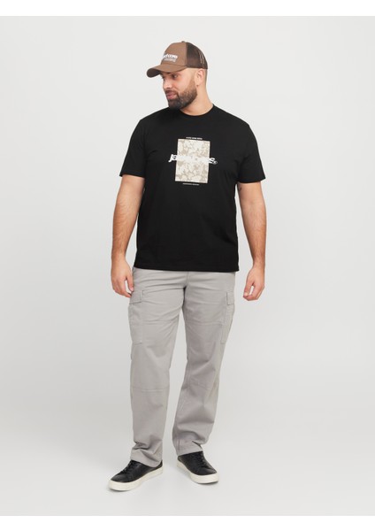 Jack Jones Jcotarmac Camo Front Tee Ss Crew N Pls Erkek Siyah Büyük Beden Tshirt 12278563-02