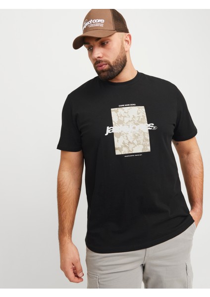 Jack Jones Jcotarmac Camo Front Tee Ss Crew N Pls Erkek Siyah Büyük Beden Tshirt 12278563-02