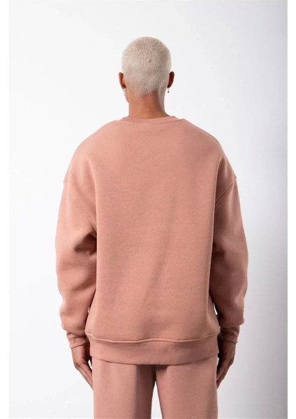 Unisex Biskilet Yaka Üç Iplik Sweatshirt - Pembe