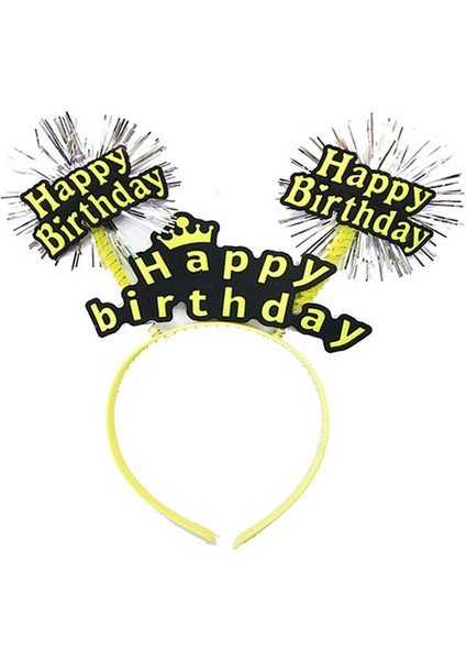 Happy Birthday Püsküllü Neon Sarı Renk Doğum Günü Tacı 22X19 cm