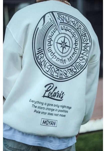 Kışlık Bisiklet Yaka Ön ve Arka Baskılı Sweatshirt - Beyaz
