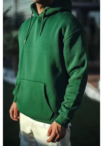Üç Iplik Penye Kapşonlu Basic Sweatshirt - Haki