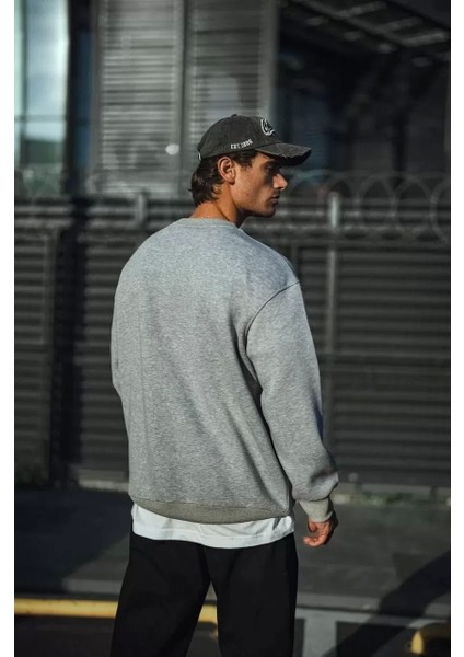 Kışlık Bisiklet Yaka Üç Iplik Basic Sweatshirt - Gri