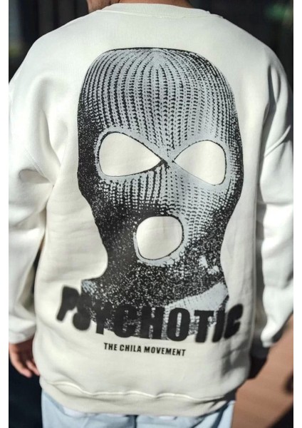 Kışlık Bisiklet Yaka Baskılı Sweatshirt - Beyaz