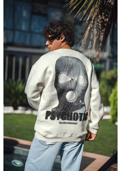 Kışlık Bisiklet Yaka Baskılı Sweatshirt - Beyaz