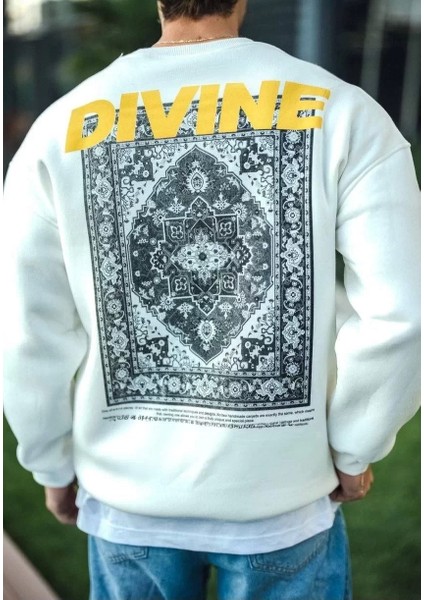 Kışlık Bisiklet Yaka Baskılı Sweatshirt - Beyaz