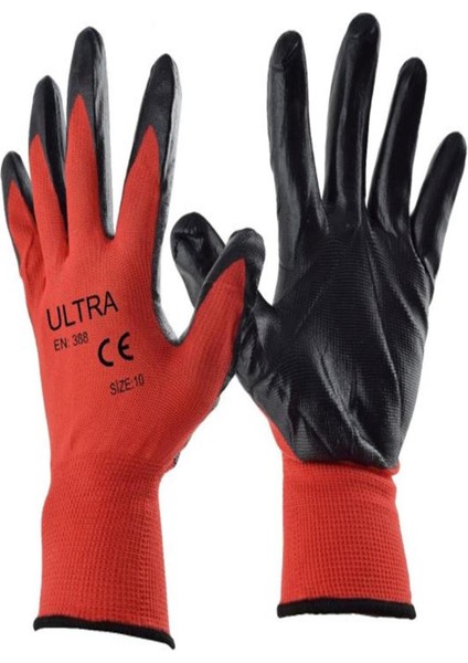 Demir Safety Nitril Eldiven Kırmızı Siyah No:10