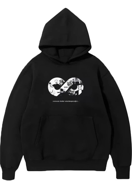 10 Kasıma Özel Üç Iplik Kapüşonlu Baskılı Sweatshirt - Siyah