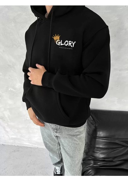 Kışlık Üç Iplik Kapüşonlu Sweatshirt - Siyah